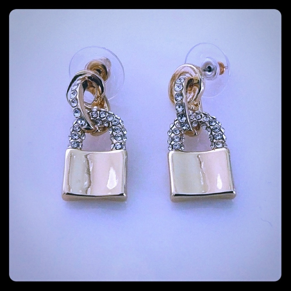 Crystal Embossed Lock Earrings, NWT!  Unlock "cabin fever" with these earrings!!